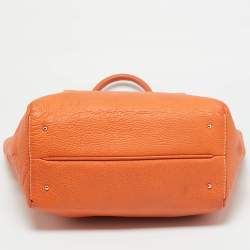 Pre Owned CH Carolina Herrera Orange Leather Front Pocket Tote