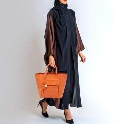 Pre Owned CH Carolina Herrera Orange Leather Front Pocket Tote