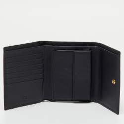 Pre Owned CH Carolina Herrera Black Leather Logo Embossed Trifold Wallet