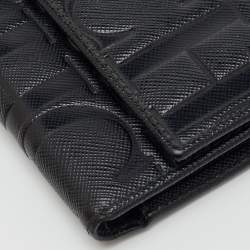 Pre Owned CH Carolina Herrera Black Leather Logo Embossed Trifold Wallet
