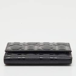 Pre Owned CH Carolina Herrera Black Leather Logo Embossed Trifold Wallet