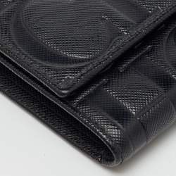 Pre Owned CH Carolina Herrera Black Leather Logo Embossed Trifold Wallet