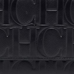 Pre Owned CH Carolina Herrera Black Leather Logo Embossed Trifold Wallet