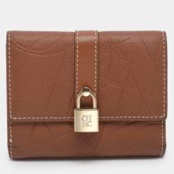 Pre Owned CH Carolina Herrera Brown Monogram Leather Matryoshka Lock Compact Wallet