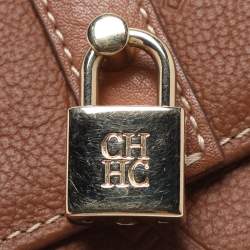 Pre Owned CH Carolina Herrera Brown Monogram Leather Matryoshka Lock Compact Wallet