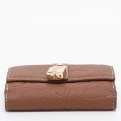 Pre Owned CH Carolina Herrera Brown Monogram Leather Matryoshka Lock Compact Wallet