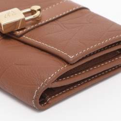 Pre Owned CH Carolina Herrera Brown Monogram Leather Matryoshka Lock Compact Wallet