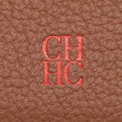 Pre Owned CH Carolina Herrera Brown Monogram Leather Matryoshka Lock Compact Wallet