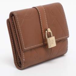 Pre Owned CH Carolina Herrera Brown Monogram Leather Matryoshka Lock Compact Wallet