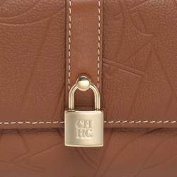Pre Owned CH Carolina Herrera Brown Monogram Leather Matryoshka Lock Compact Wallet
