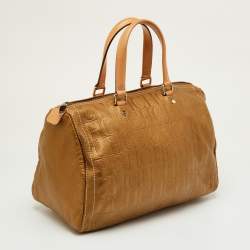 Pre Owned CH Carolina Herrera Metallic Gold Monogram Embossed Leather Large Andy Boston Bag