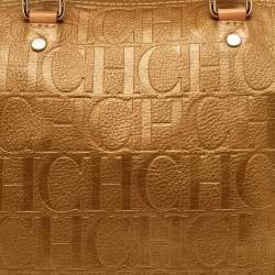 Pre Owned CH Carolina Herrera Metallic Gold Monogram Embossed Leather Large Andy Boston Bag