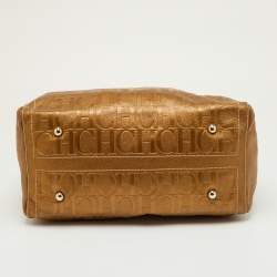 Pre Owned CH Carolina Herrera Metallic Gold Monogram Embossed Leather Large Andy Boston Bag