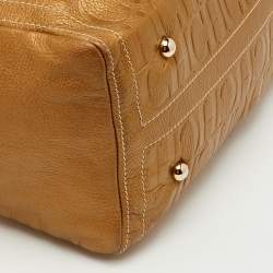 Pre Owned CH Carolina Herrera Metallic Gold Monogram Embossed Leather Large Andy Boston Bag