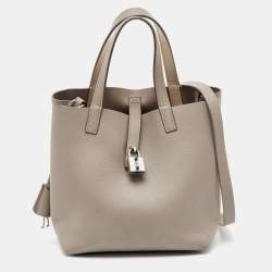 Pre Owned CH Carolina Herrera Light Grey Leather Matryoshka Locked XS Bag