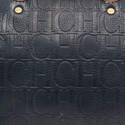 Pre Owned CH Carolina Herrera Navy Blue Monogram Embossed Leather Andy Boston Bag