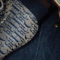 Pre Owned CH Carolina Herrera Navy Blue Monogram Embossed Leather Andy Boston Bag