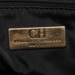 Pre Owned CH Carolina Herrera Black Monogram Embossed Leather Audrey Bow Flap Shoulder Bag