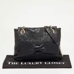 Pre Owned CH Carolina Herrera Black Monogram Embossed Leather Audrey Bow Flap Shoulder Bag