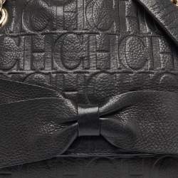 Pre Owned CH Carolina Herrera Black Monogram Embossed Leather Audrey Bow Flap Shoulder Bag