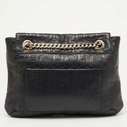 Pre Owned CH Carolina Herrera Black Monogram Embossed Leather Audrey Bow Flap Shoulder Bag