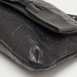 Pre Owned CH Carolina Herrera Black Monogram Embossed Leather Audrey Bow Flap Shoulder Bag