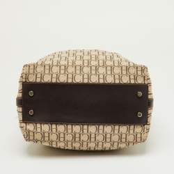 مملوكة مسبقًا حقيبة باكيت حبل سي إتش كارولينا هيريرا جلد وقماش مونوغرام بني/بيج