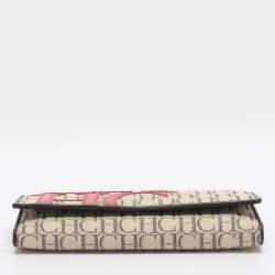 Pre Owned CH Carolina Herrera Beige/Red Canvas and Leather Continental Wallet