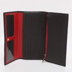 Pre Owned CH Carolina Herrera Beige/Red Canvas and Leather Continental Wallet