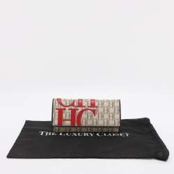Pre Owned CH Carolina Herrera Beige/Red Canvas and Leather Continental Wallet