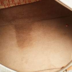 Pre Owned CH Carolina Herrera Andy Large Grey Monogram Embossed Leather Boston Bag