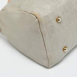 Pre Owned CH Carolina Herrera Andy Large Grey Monogram Embossed Leather Boston Bag