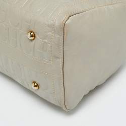 Pre Owned CH Carolina Herrera Andy Large Grey Monogram Embossed Leather Boston Bag