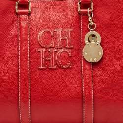 Pre Owned CH Carolina Herrera Red Grained Leather Matteo Tote