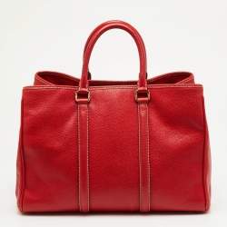 Pre Owned CH Carolina Herrera Red Grained Leather Matteo Tote