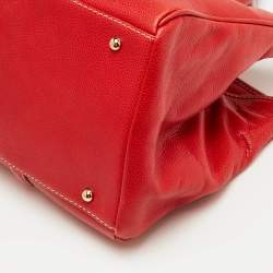 Pre Owned CH Carolina Herrera Red Grained Leather Matteo Tote