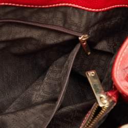 Pre Owned CH Carolina Herrera Red Grained Leather Matteo Tote