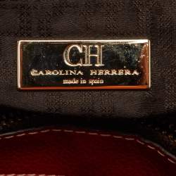 Pre Owned CH Carolina Herrera Red Grained Leather Matteo Tote