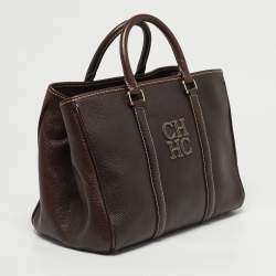 مملوكة مسبقًا CH Carolina Herrera Matteo Medium Dark Brown Leather Tote