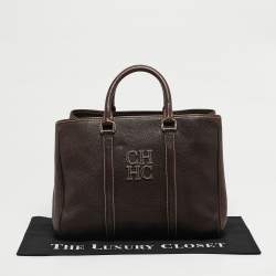 مملوكة مسبقًا CH Carolina Herrera Matteo Medium Dark Brown Leather Tote