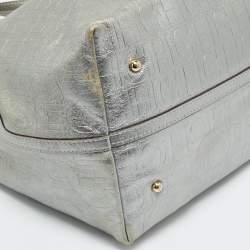 مملوكة مسبقًا Carolina Herrera Matryoshka Metallic Grey Monogram Leather Tote