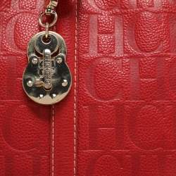 مملوكة مسبقًا CH Carolina Herrera Matteo Red Monogram Embossed Leather Tote