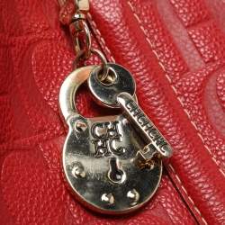 مملوكة مسبقًا CH Carolina Herrera Matteo Red Monogram Embossed Leather Tote