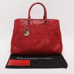 مملوكة مسبقًا CH Carolina Herrera Matteo Red Monogram Embossed Leather Tote