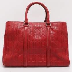 مملوكة مسبقًا CH Carolina Herrera Matteo Red Monogram Embossed Leather Tote