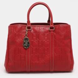 مملوكة مسبقًا CH Carolina Herrera Matteo Red Monogram Embossed Leather Tote