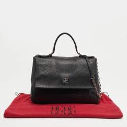 Pre Owned حقيبة سي أتـش كارولينا هيريرا مينييتو جلد أسود منوغرامي منقوش يد علوية