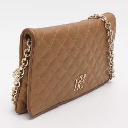 مملوكة مسبقًا CH Carolina Herrera Gold Quilted Leather Flap Shoulder Bag
