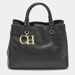 مملوكة مسبقًا CH Carolina Herrera Black Leather Charm Tote