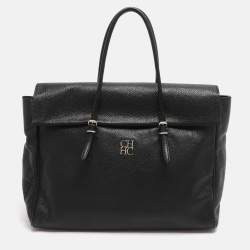 مملوكة مسبقًا CH Carolina Herrera Adagio Tempo Collection Black Leather Tote